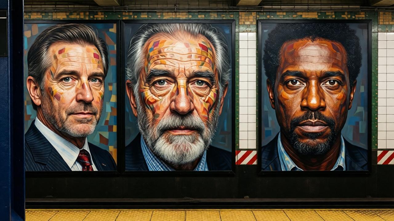 Image source: Metropolitan Transportation Authority of the State of New York, 86th Street, Chuck Close, Subway Portraits,
CC BY 2.0, Wikimedia Commons.
The image should not contain text, captions, or embedded fonts.